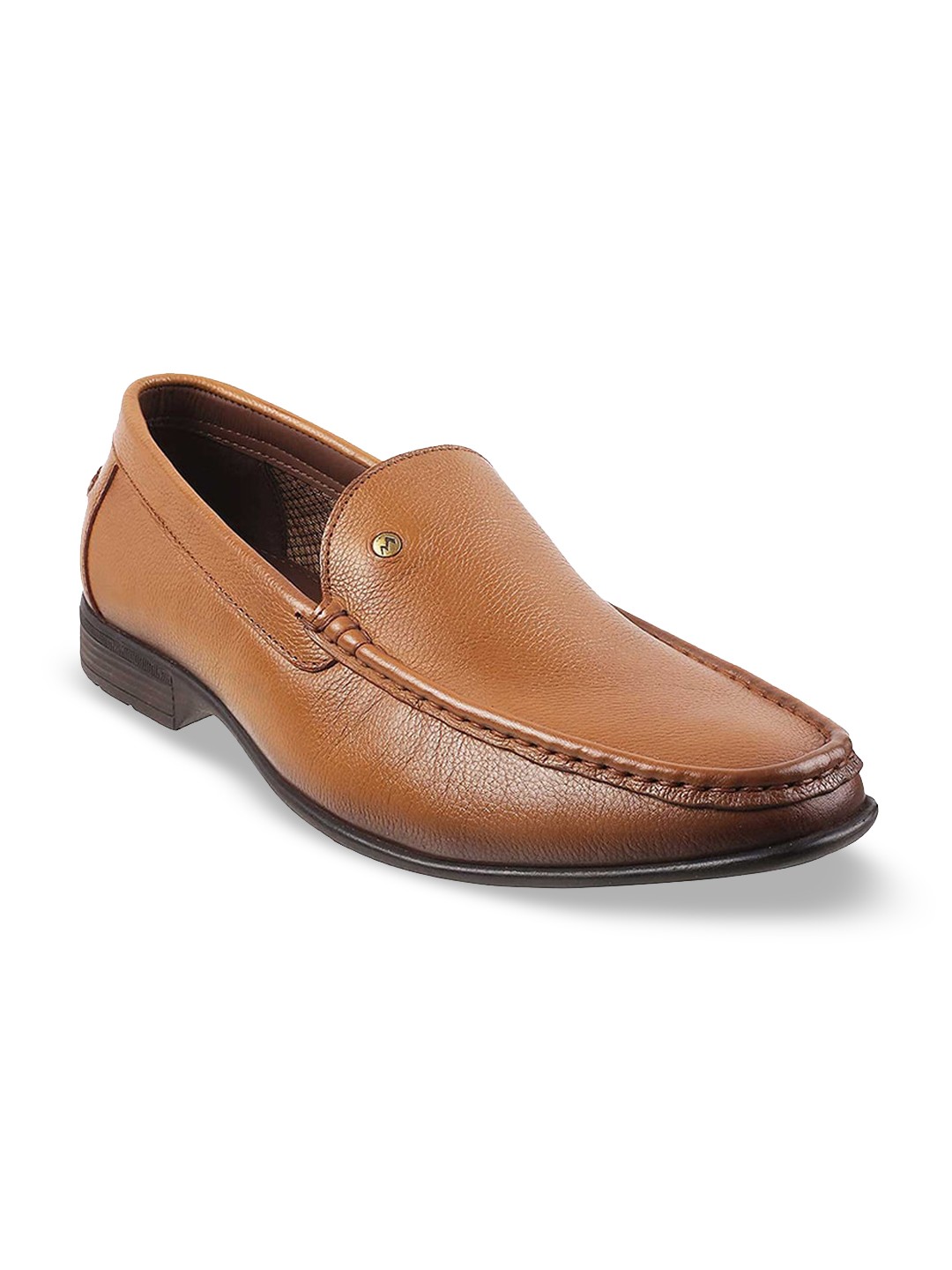 

Metro Men Tan Solid Leather Formal Slip-On Shoes