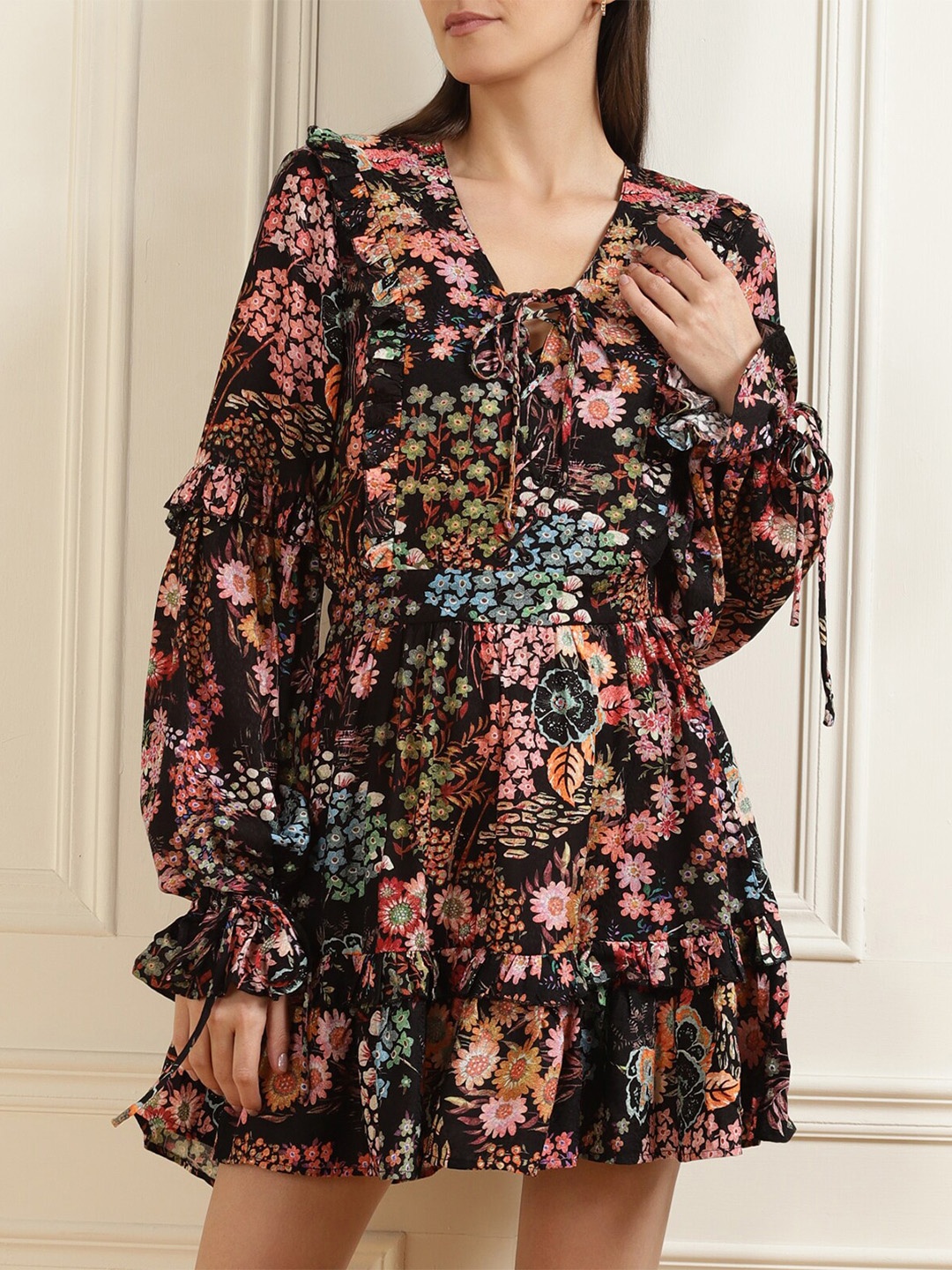 

Ted Baker Black Floral Ruffled Fit & Flare Dress