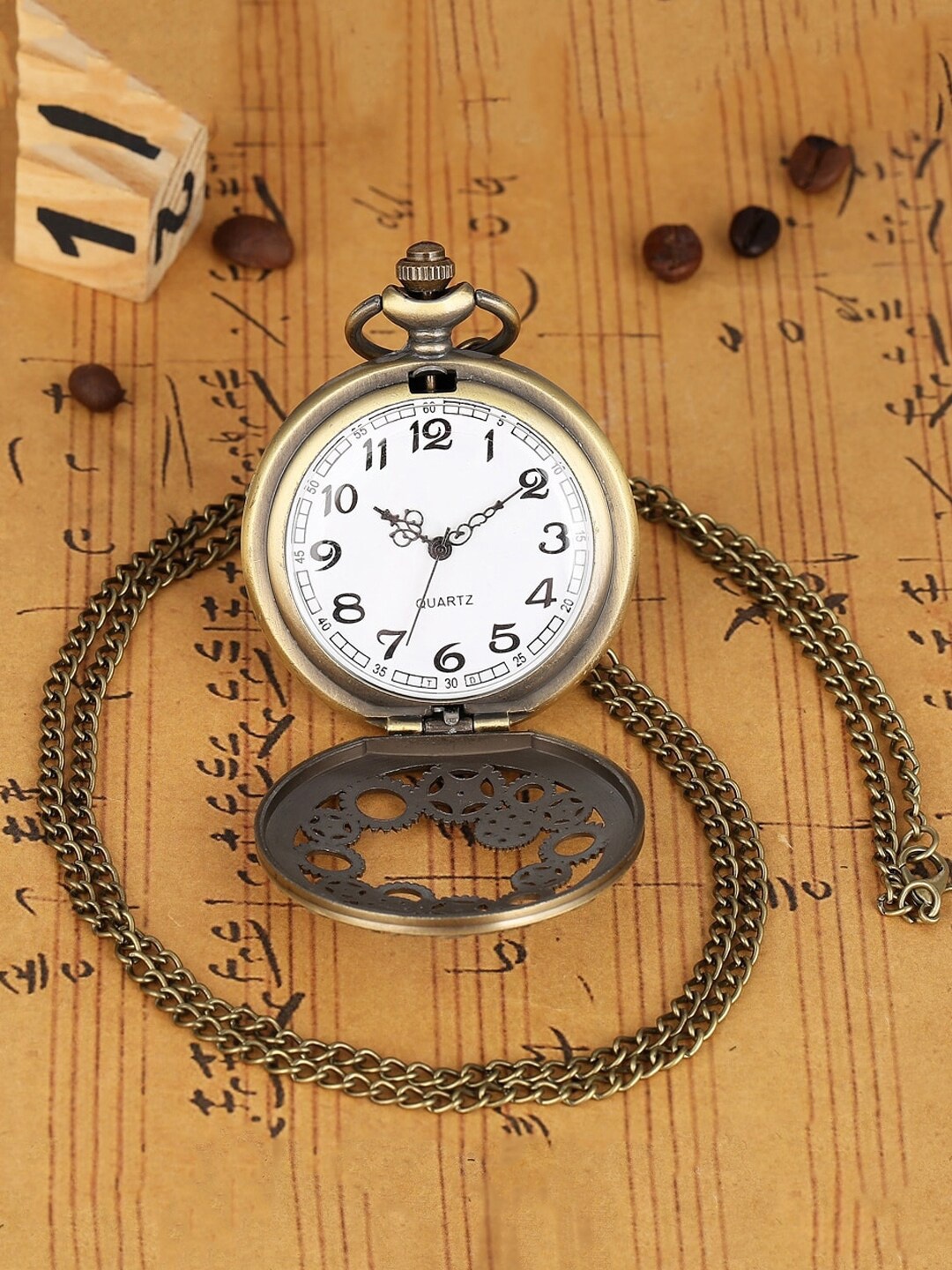 

Yellow Chimes Men Gold Toned Dual Purpose Clock Watch Pendant with Chain