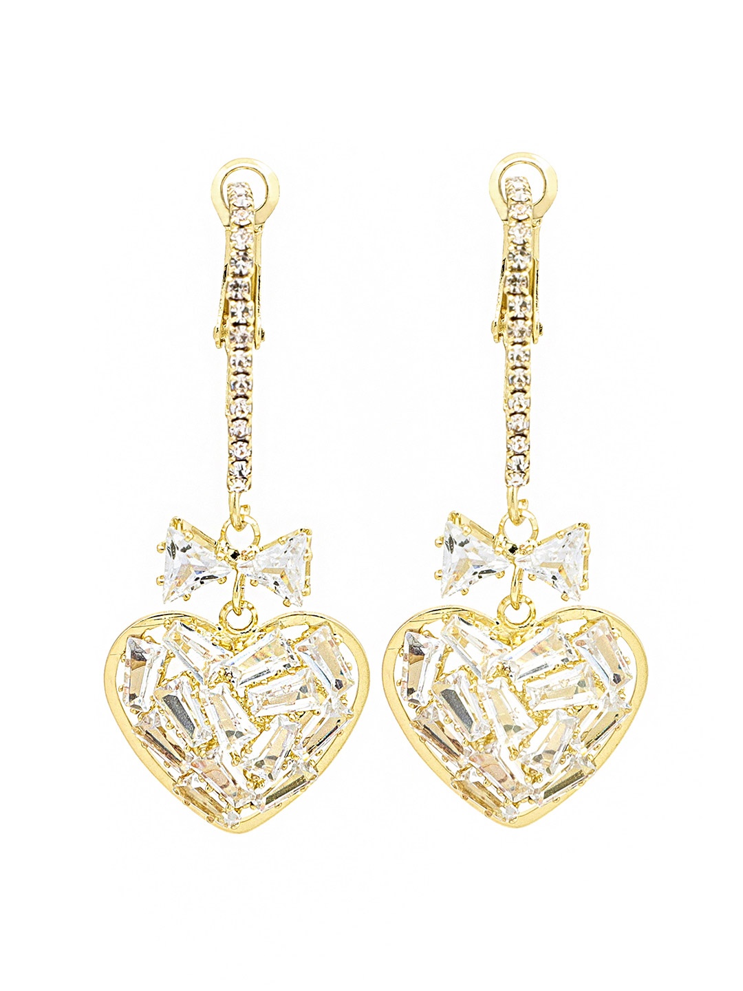 

Yellow Chimes Gold-Plated & White Heart Shaped Drop Earrings