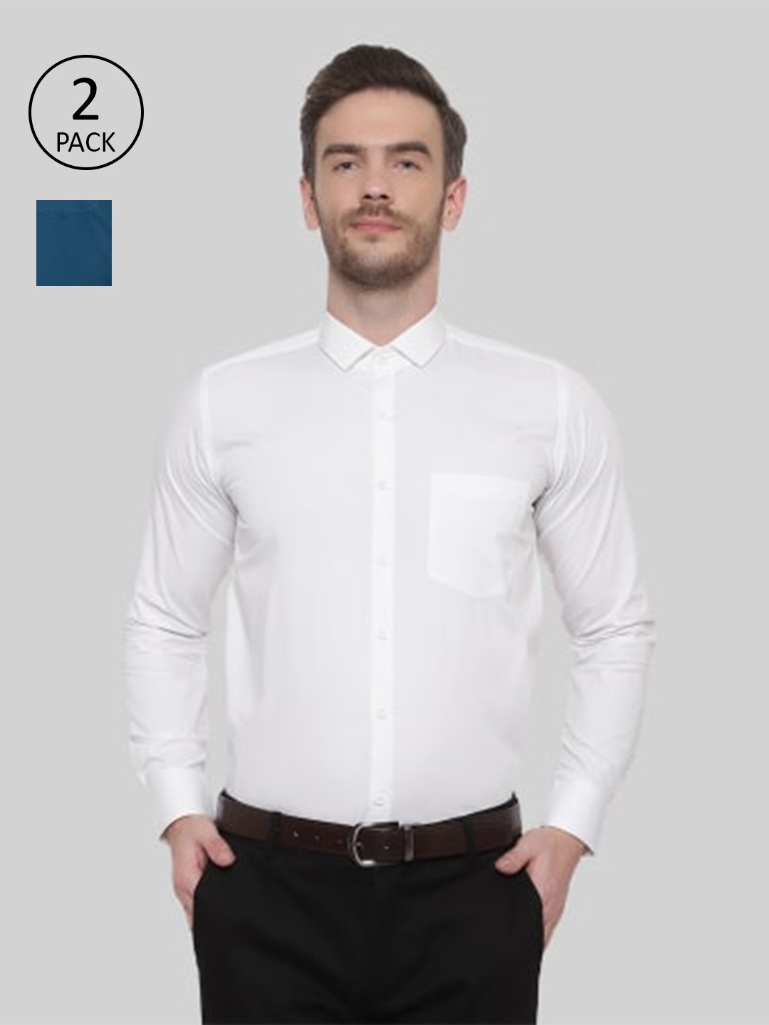 

Srey trends Men White & Teal Comfort Formal Shirt Pack Of 2