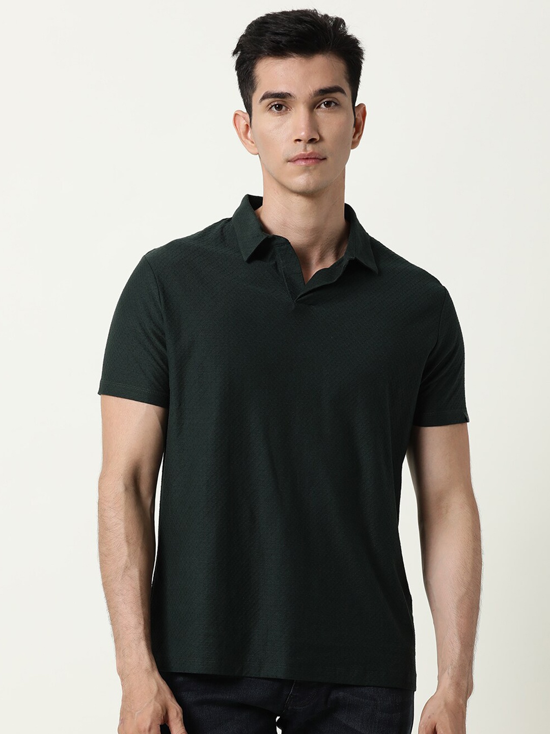 

RARE RABBIT Men Rings-4 Slim Fit Solid Polo Collar T-Shirt, Green