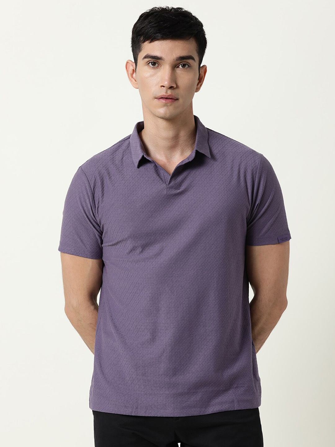 

RARE RABBIT Men Rings-4 Slim Fit Solid Polo Collar T-Shirt, Purple
