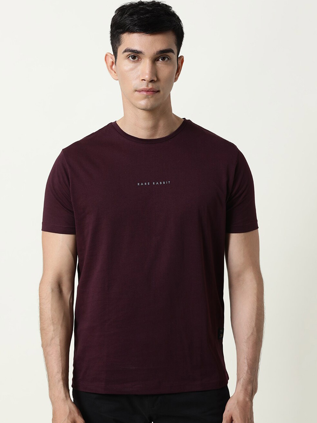 

RARE RABBIT Men Rabbit-4 Typography Slim Fit Cotton T-Shirt, Maroon