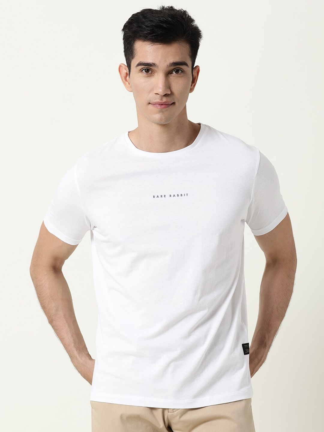

RARE RABBIT Men Rings-4 Slim Fit Solid Polo Collar T-Shirt, White