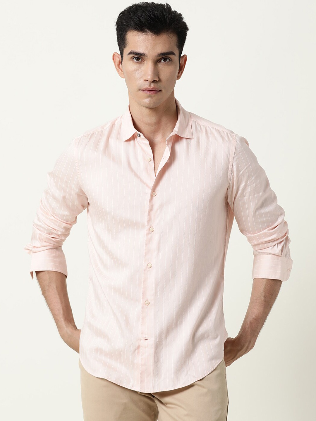 

RARE RABBIT Men Melt Slim Fit Striped Shirt, Pink