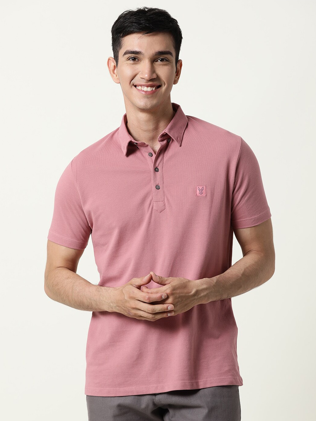

RARE RABBIT Men Cassini-2 Polo Collar Slim Fit Cotton T-Shirt, Rose