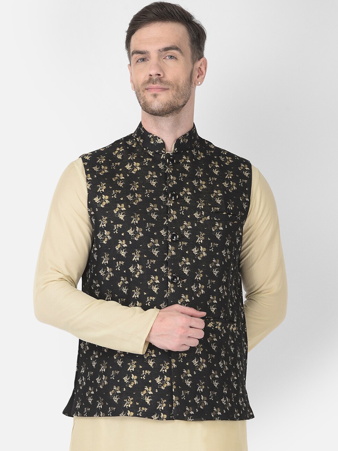 

SG LEMAN Men Black & Beige Printed Nehru Jackets