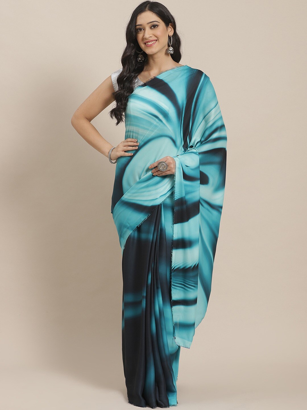 

Shaily Sea Green & Black Satin Saree