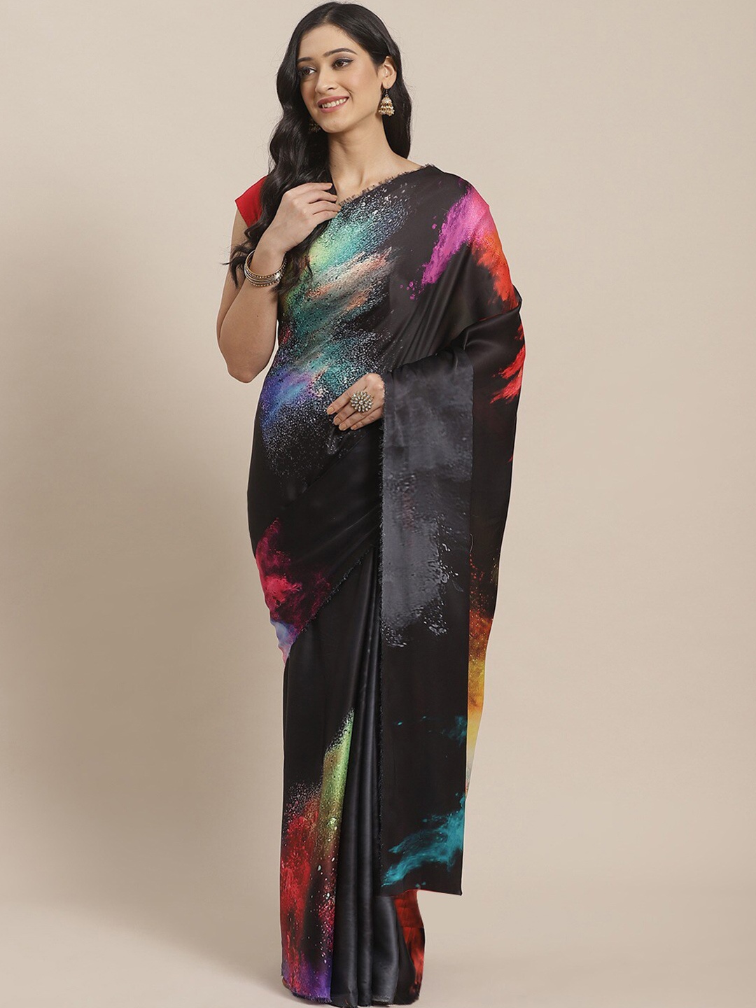 

Shaily Black & Red Satin Saree