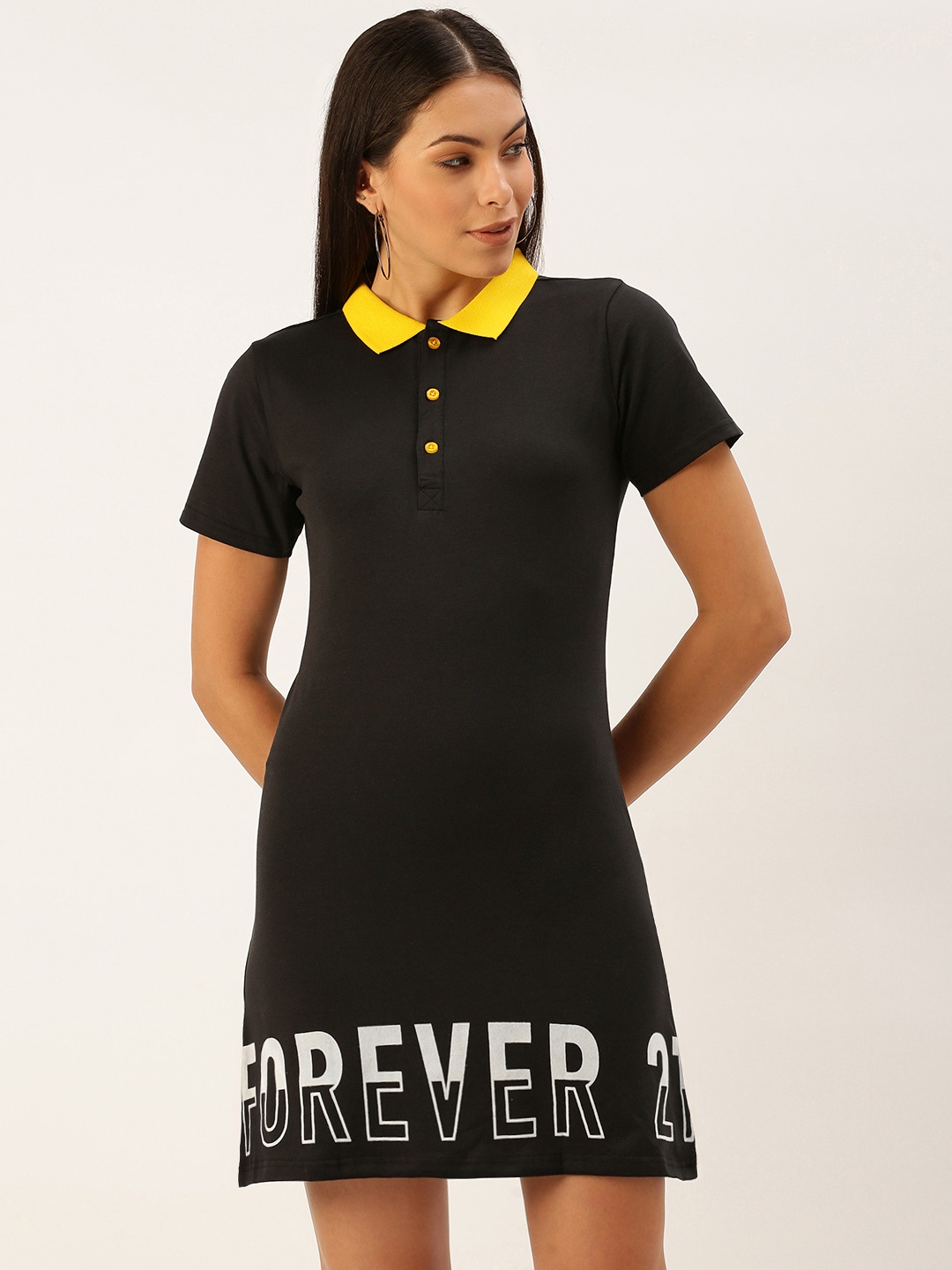 

FOREVER 21 Black Typography Printed T-shirt Mini Dress