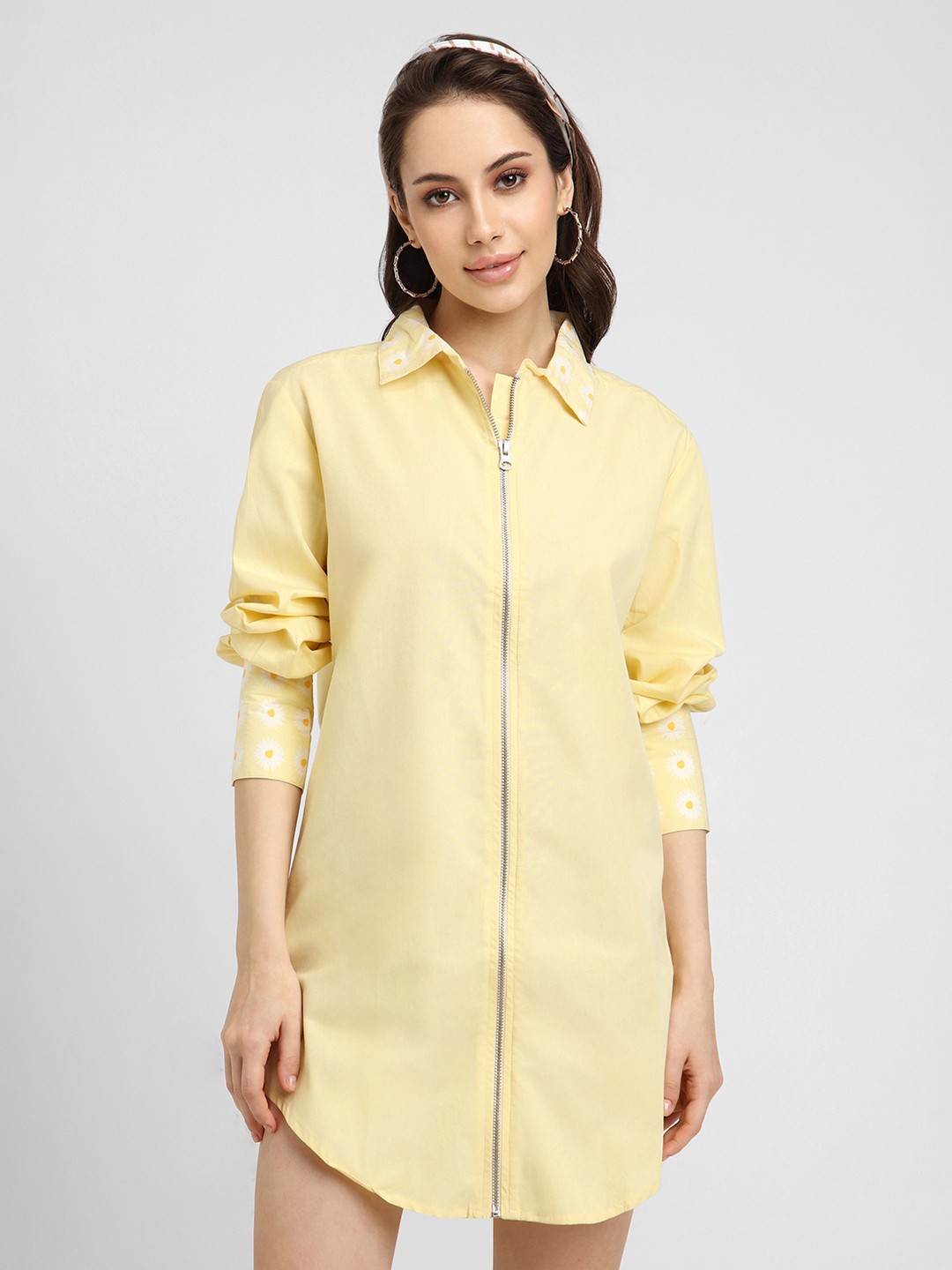 

FOREVER 21 Yellow Pure Cotton Shirt Mini Dress