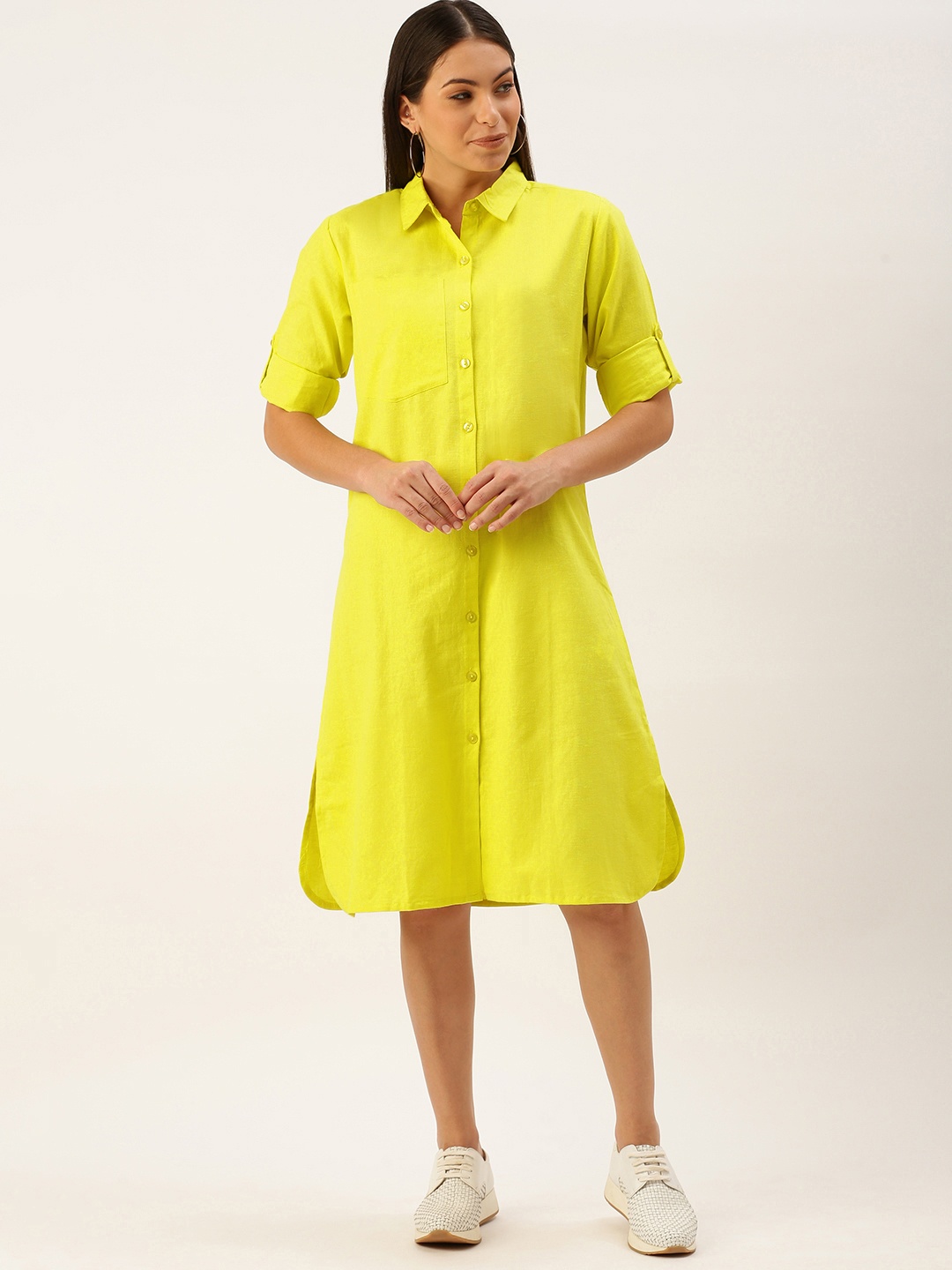 

FOREVER 21 Yellow Pure Cotton Shirt Midi Dress