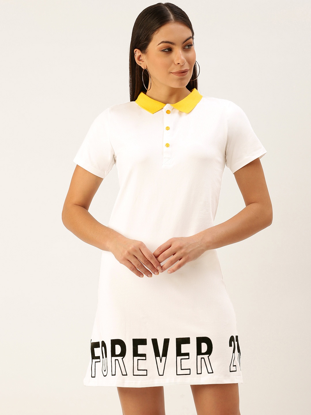 

FOREVER 21 White Typography Printed T-shirt Mini Dress
