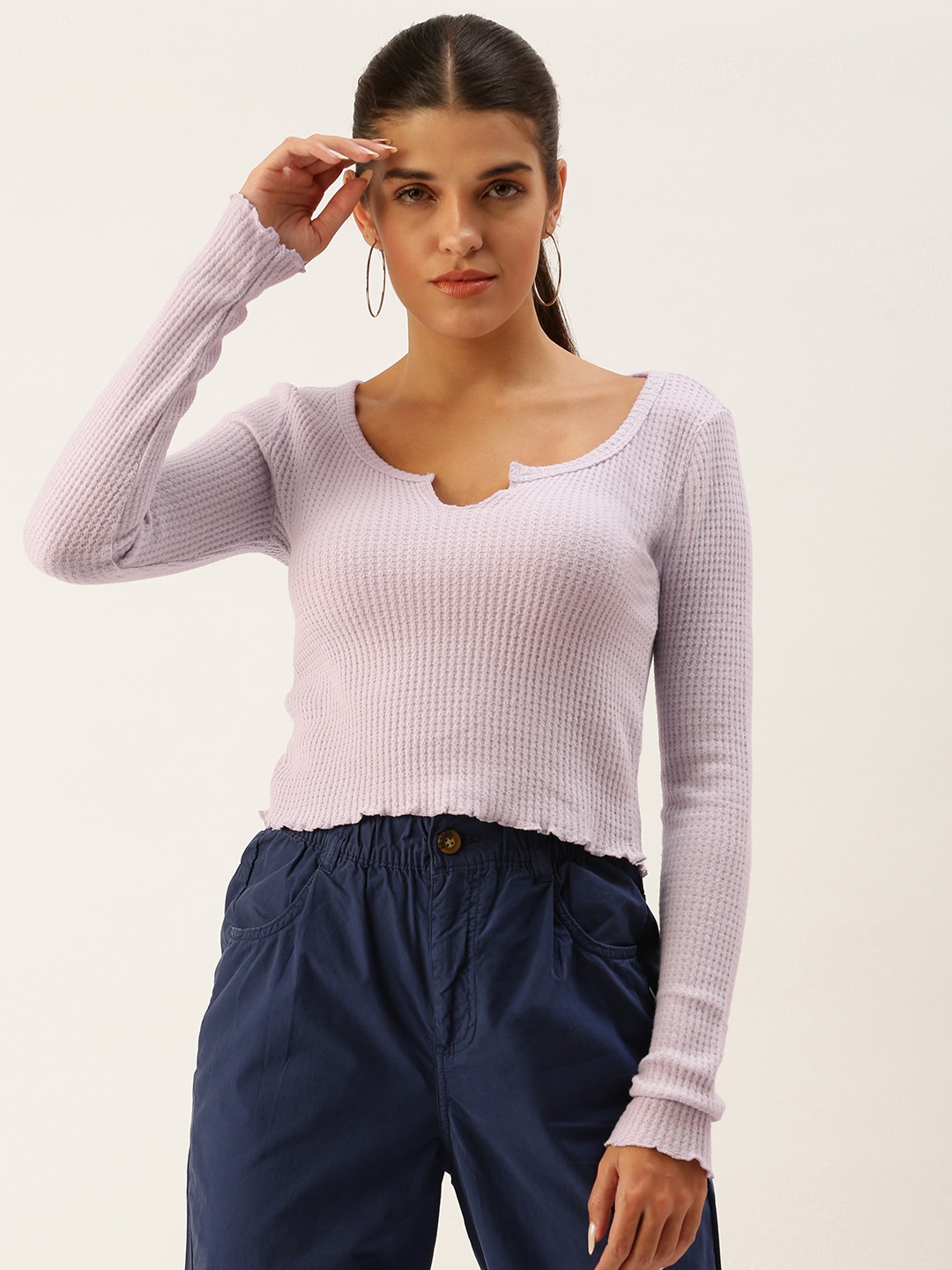 

FOREVER 21 Lavender Self Design Crop Top