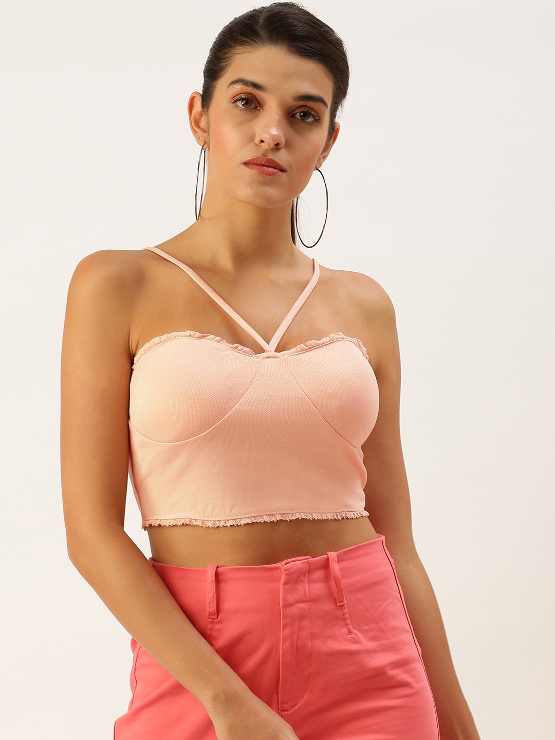 

FOREVER 21 Women Pink Self Designed Crop Top