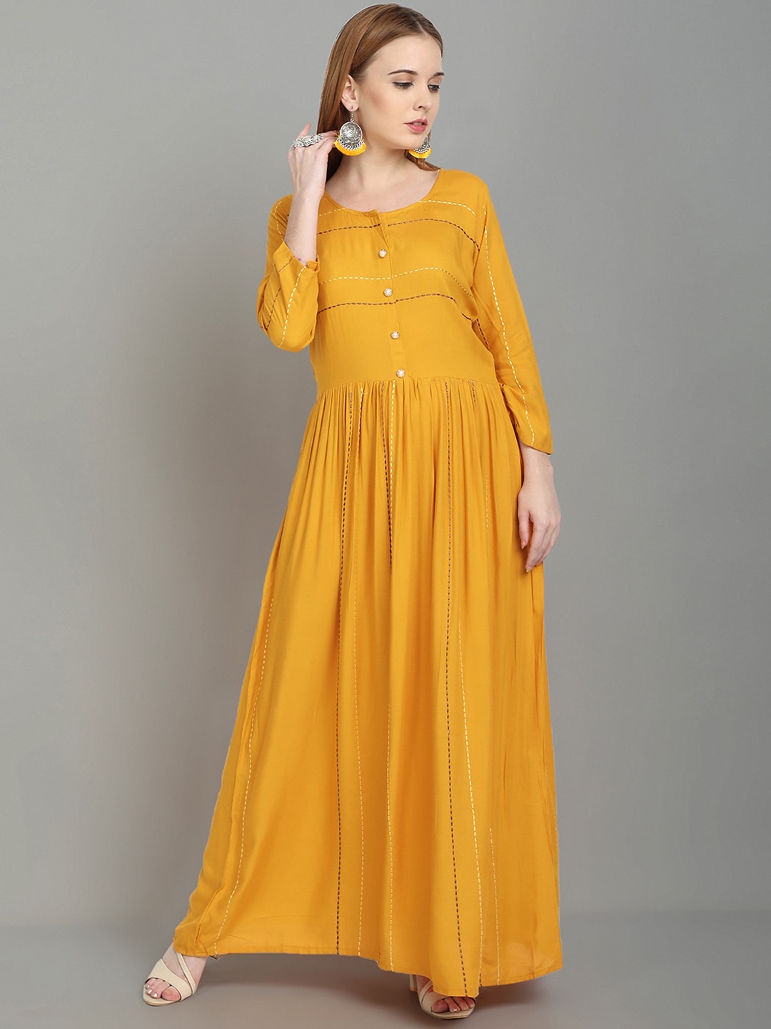 

Ziva Fashion Women Yellow Striped Anarkali Kurta
