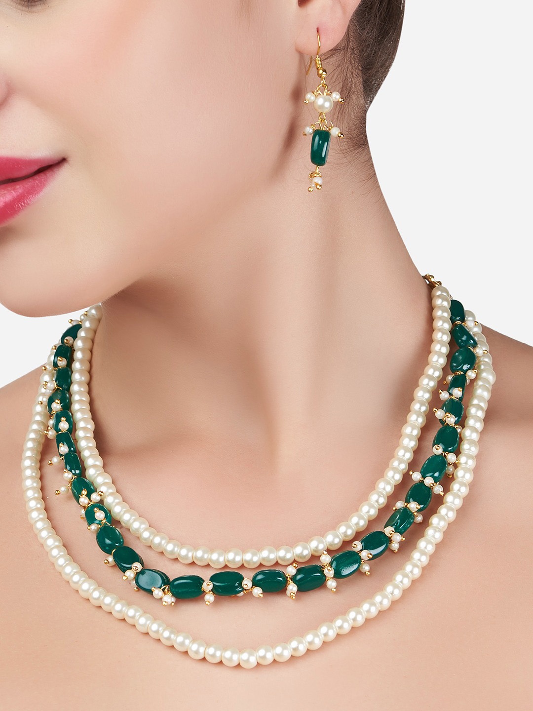 

Zaveri Pearls Gold-Plated & Green Beaded Jewellery Set