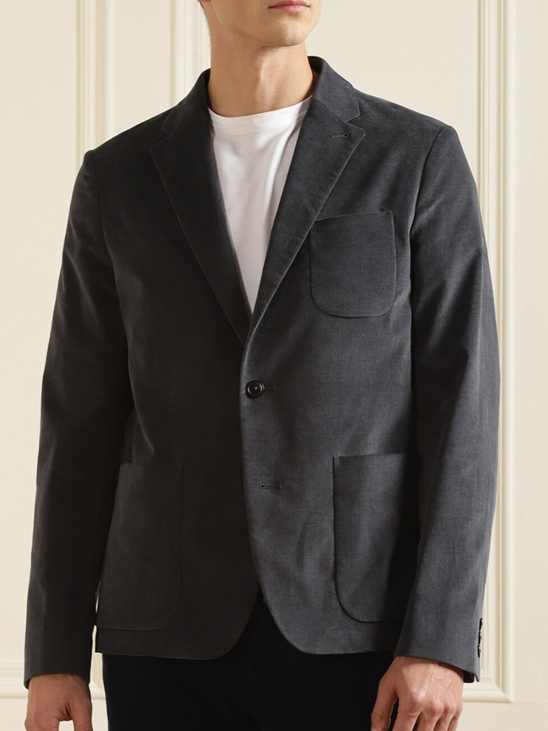 

Ted Baker Men Charcoal Grey Solid Single-Breasted Formal Blazer