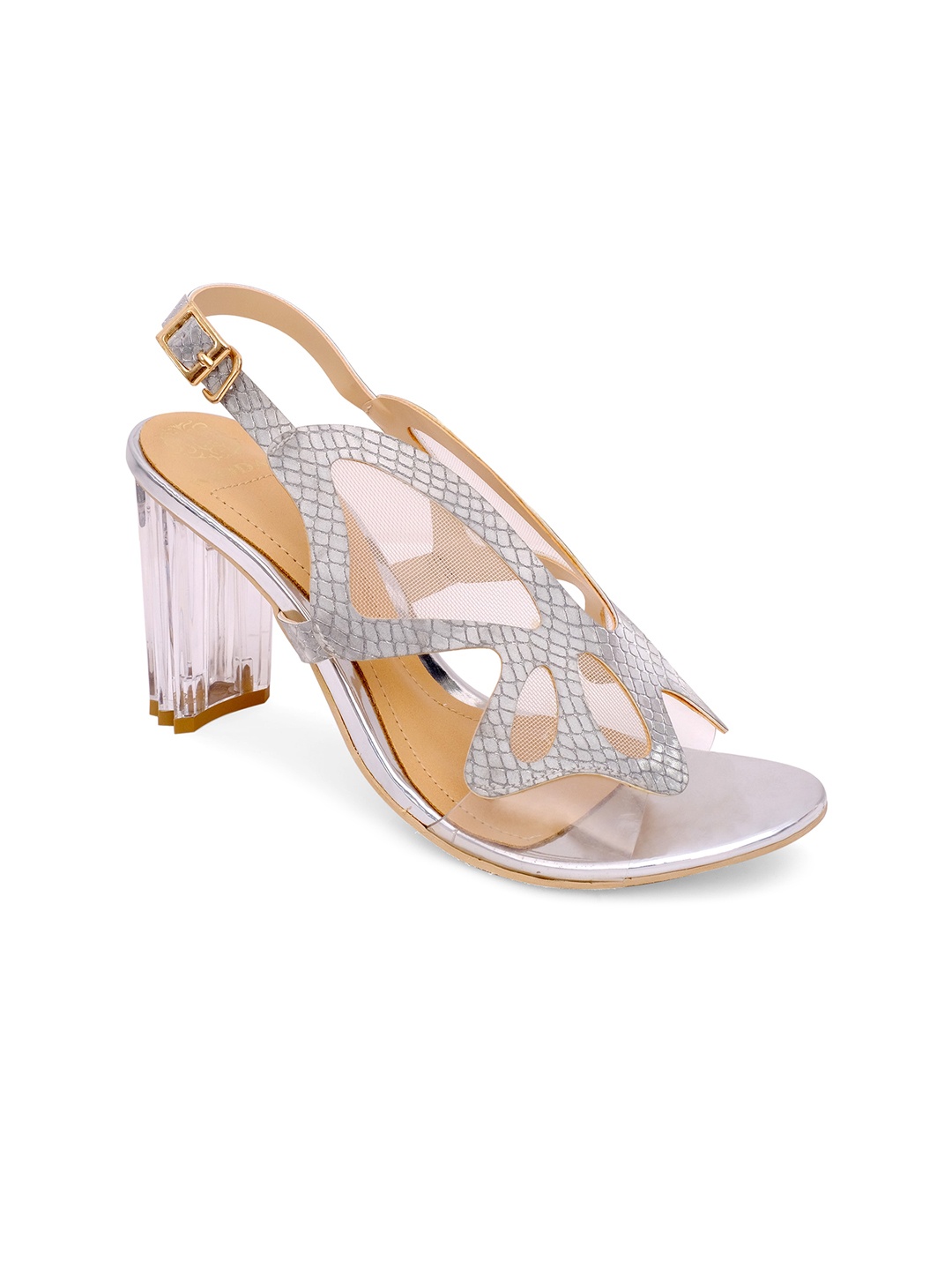 

MODA-X Silver-Toned Block Sandals with Buckles