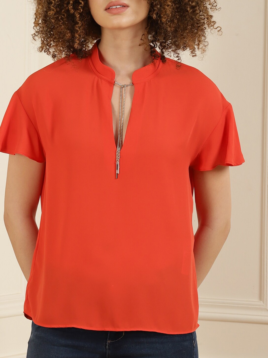 

LIU JO Orange Mandarin Collar Top