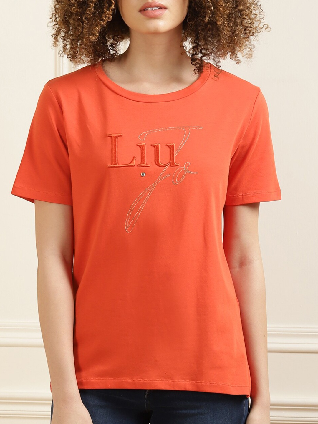 

LIU JO Women Orange Solid Round Neck Regular T-shirt