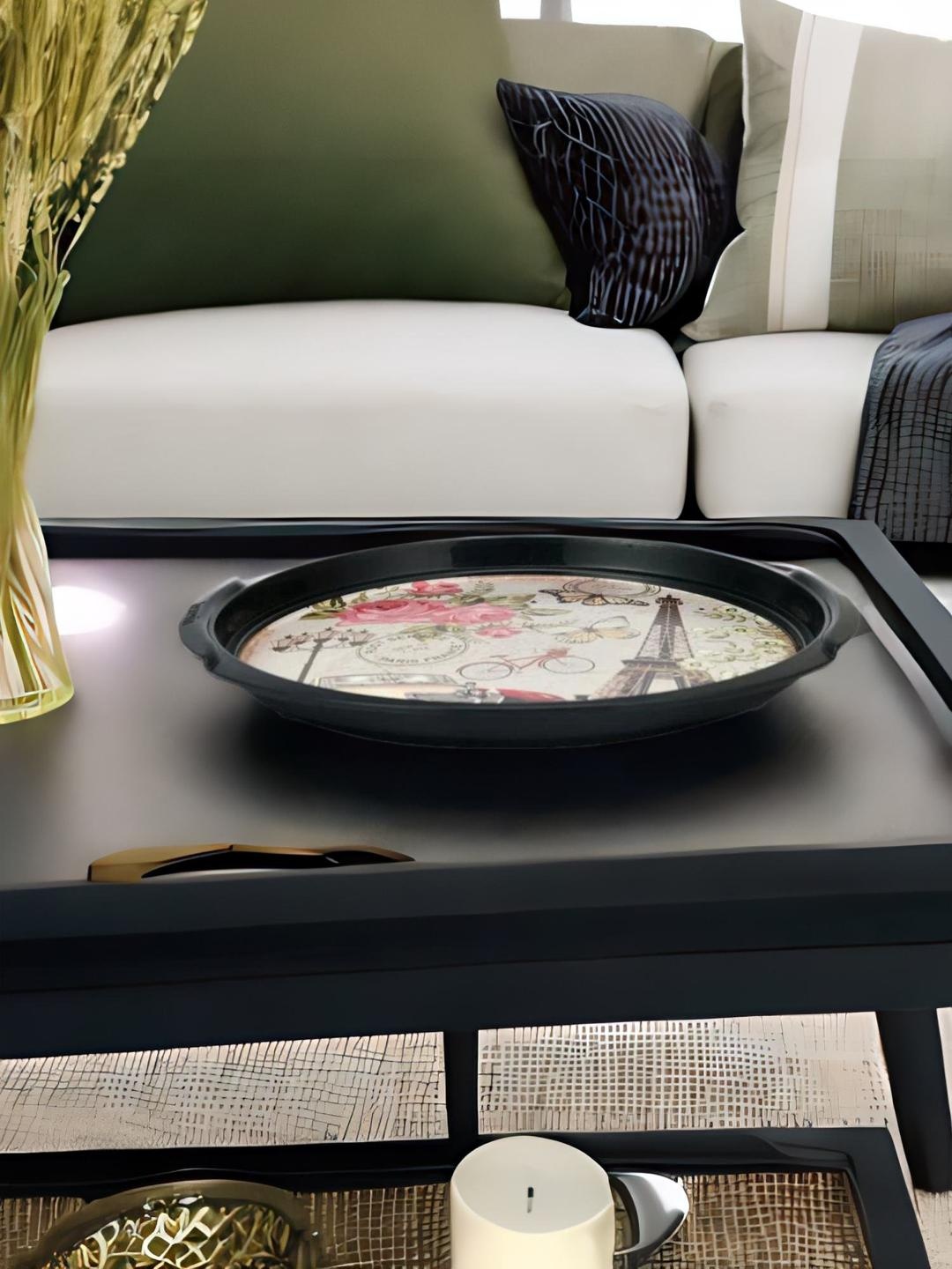 

Athome by Nilkamal Black & Off-White Printed Round Tray
