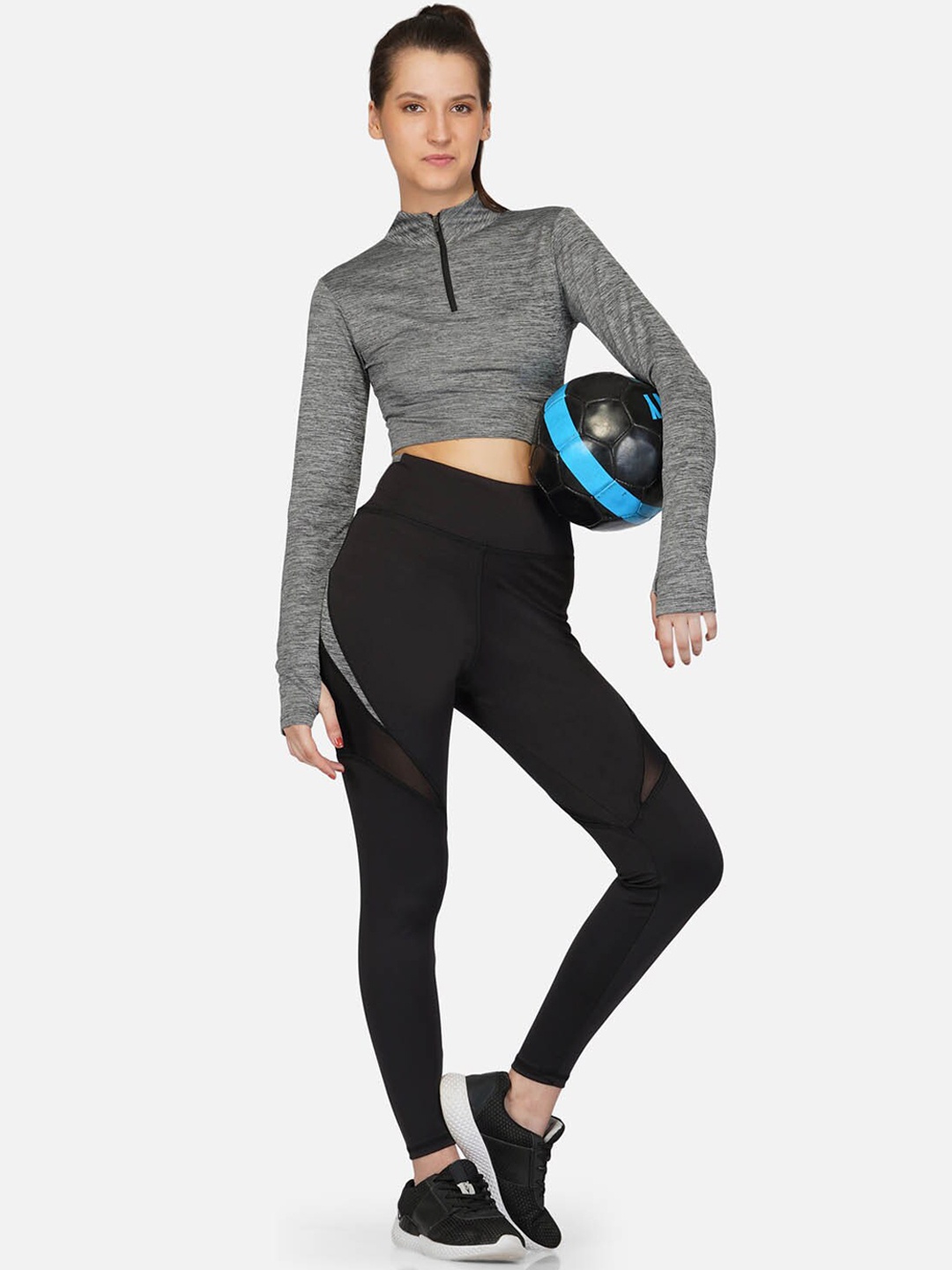 

IMPERATIVE Women Grey Melange Colorblocked Skinny Fit Tracksuits