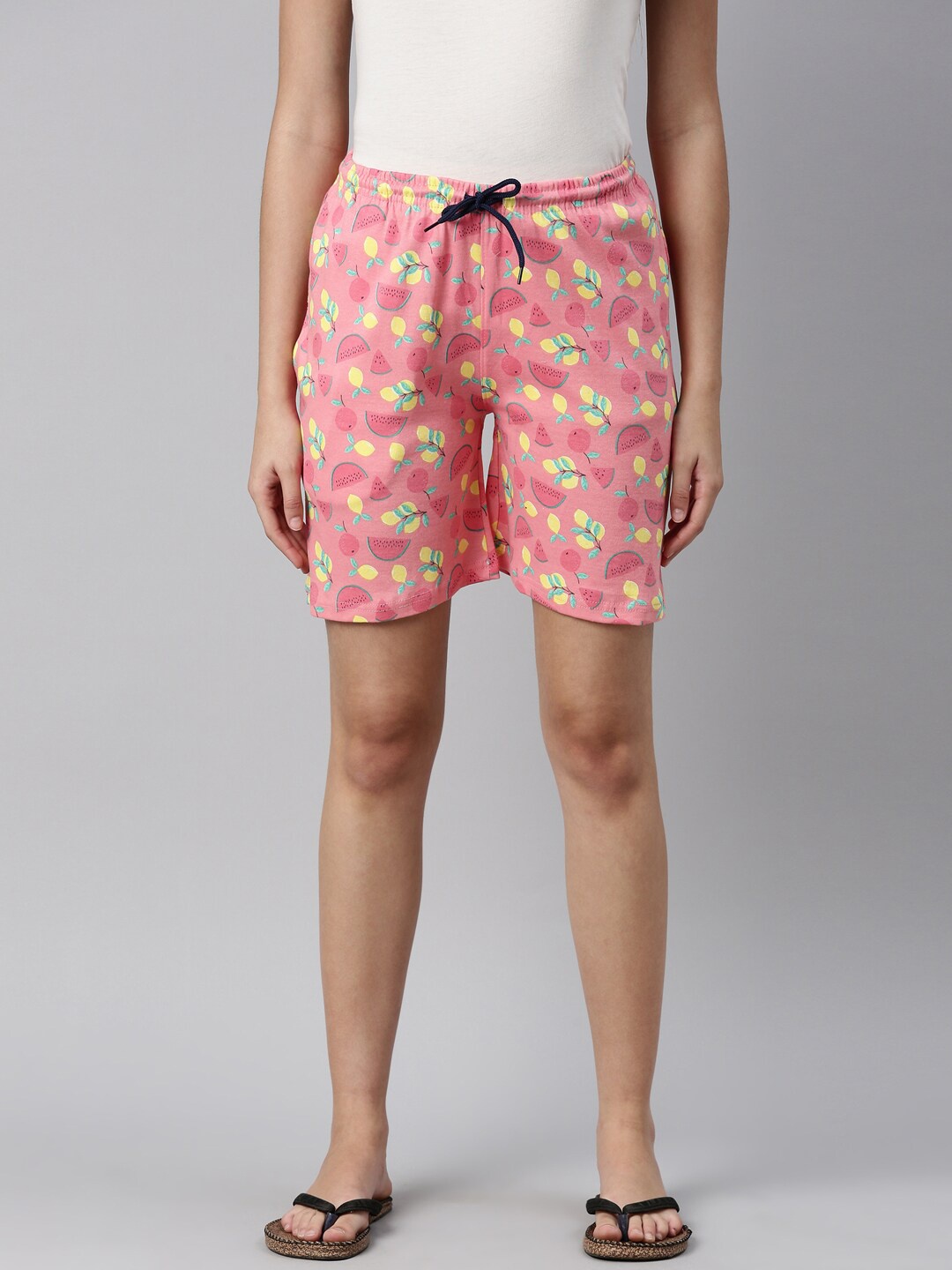 Kryptic Women Coral & Green Printed Lounge Shorts