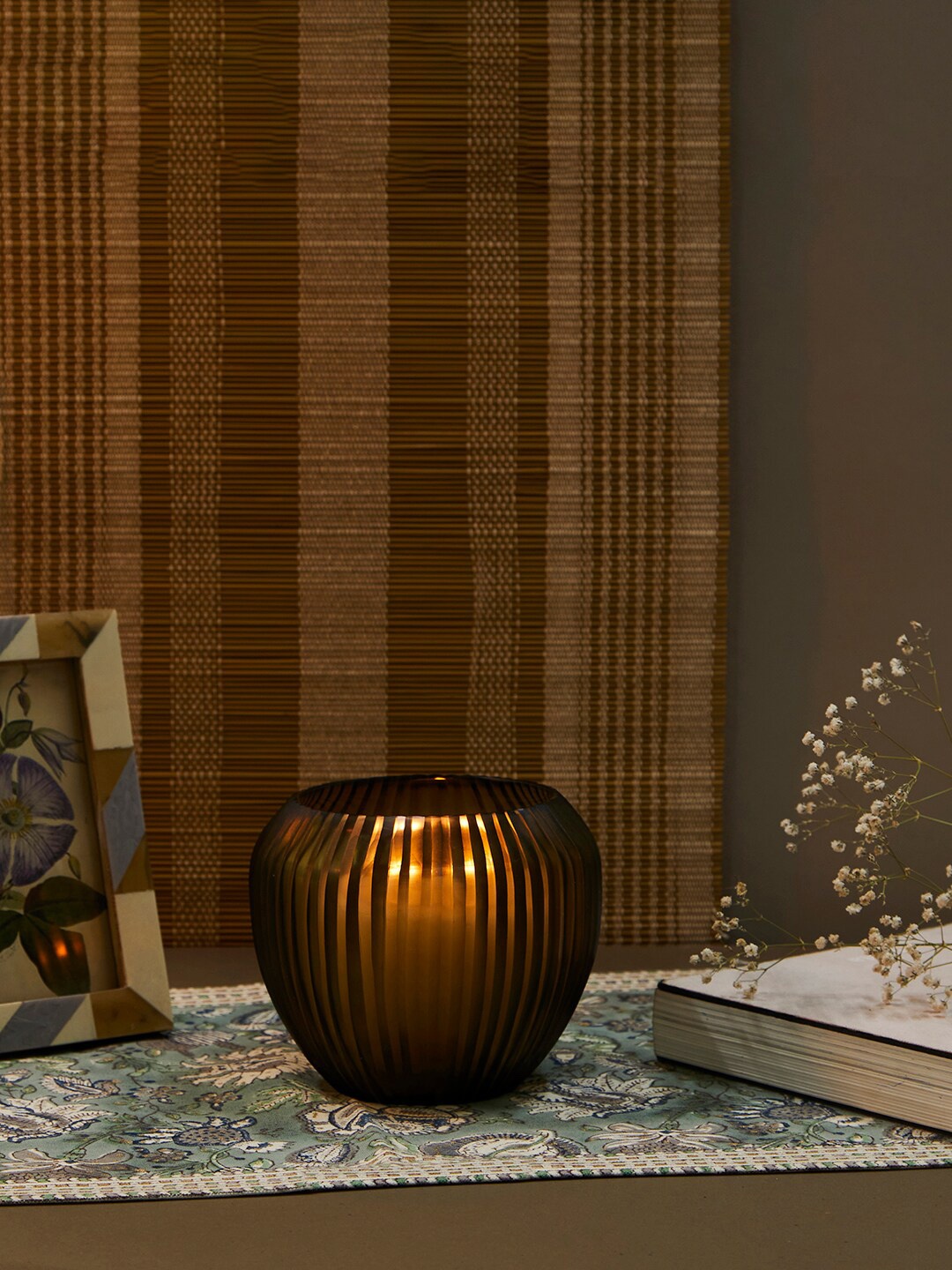 

Fabindia Grey Nabhraj Maaya Ribbed Hurricane Candle Holder