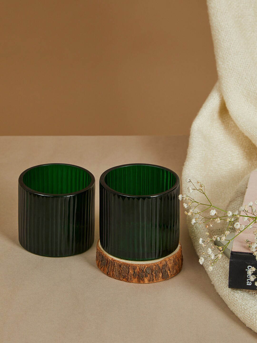 

Fabindia Set Of 2 Green Maaya Glass Votives