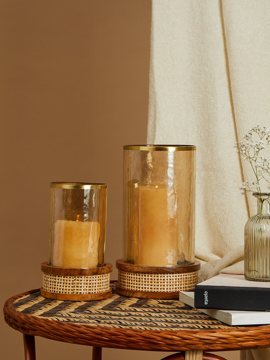 

Fabindia Brown Kritvi Vardaniya Hurricane Pillar Candle Holder, Beige