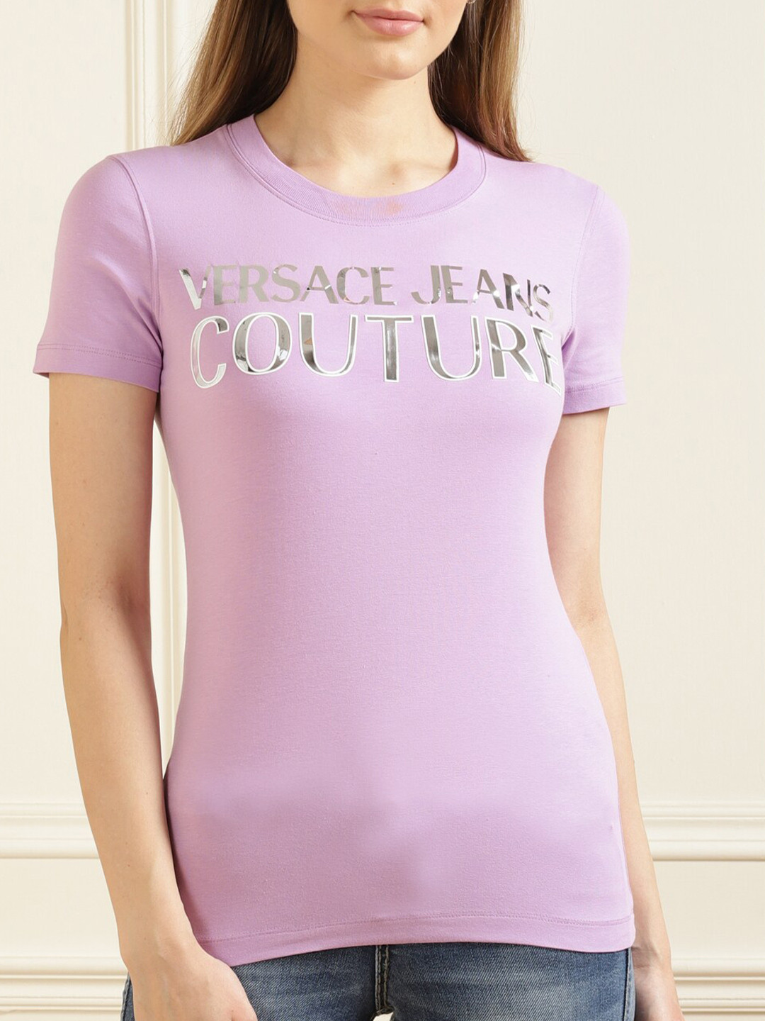 

Versace Jeans Couture Women Purple Typography Printed T-shirt