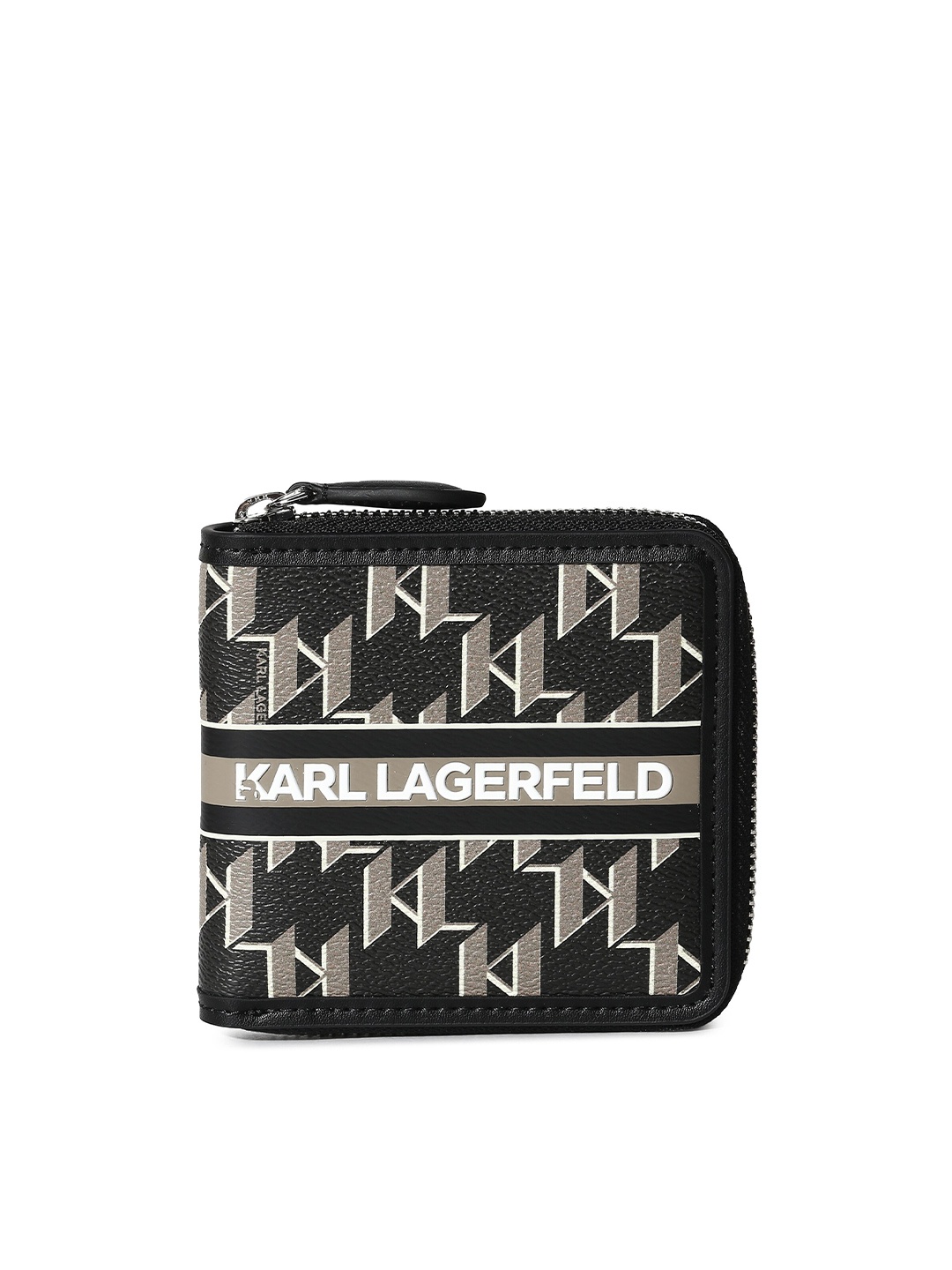 

Karl Lagerfeld Women Black & White Printed Leather Zip Around Wallet