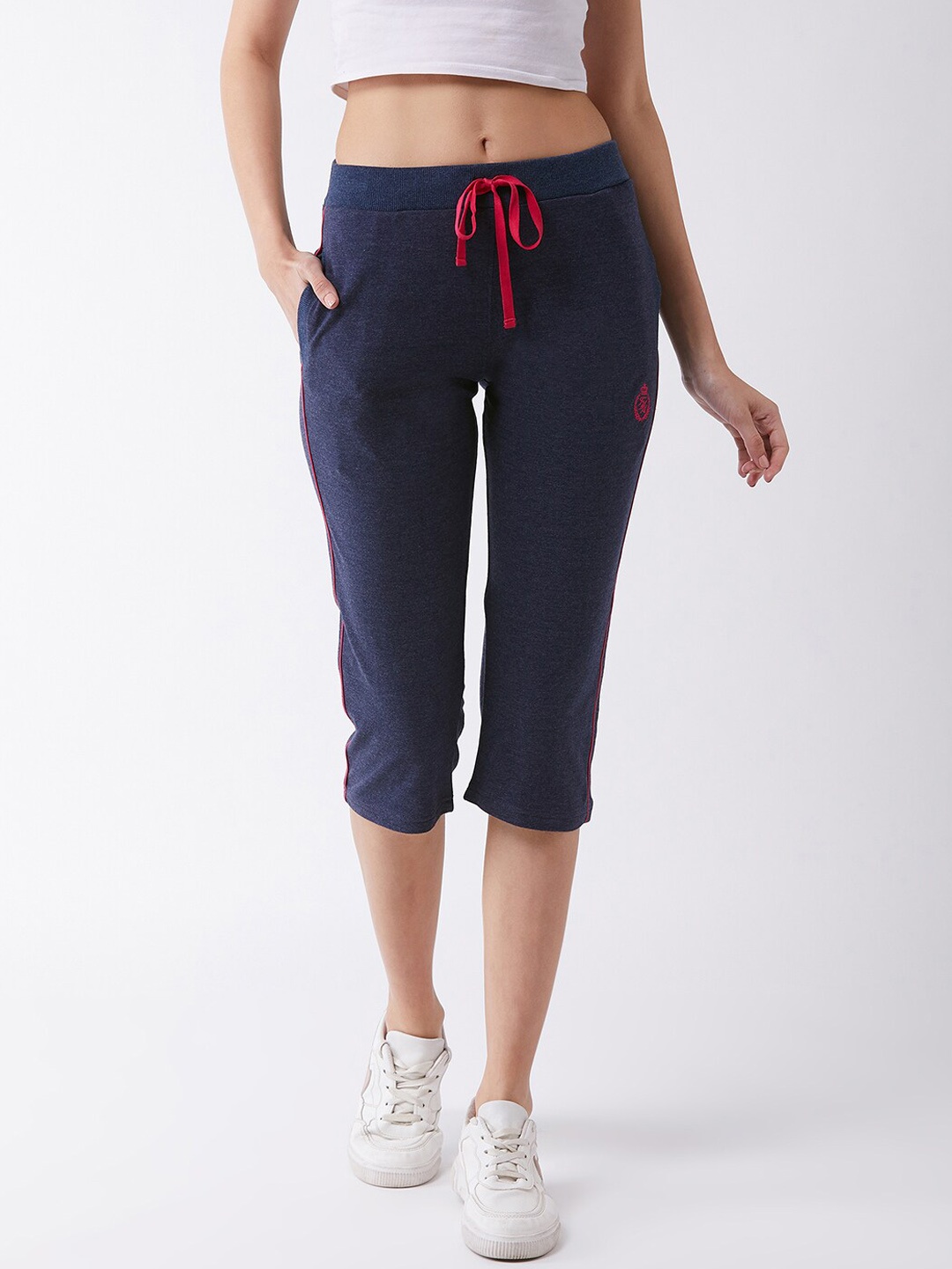 

FEMEA Women Navy Blue Solid Cotton Capris