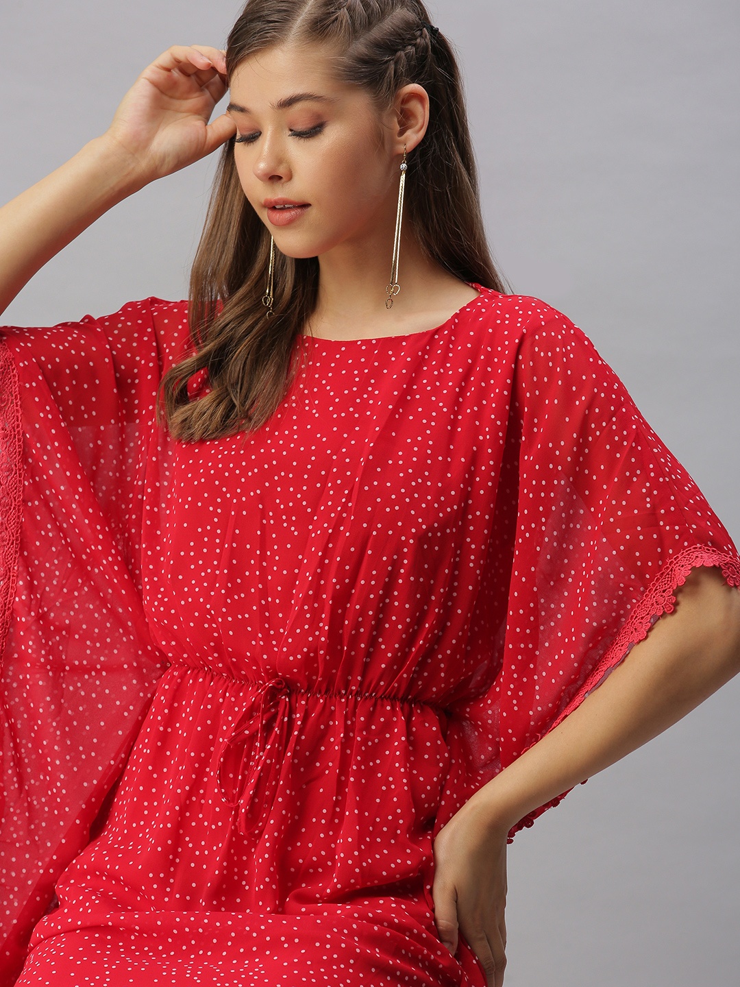 

SHOWOFF Red Polka Dots Kaftan Dress