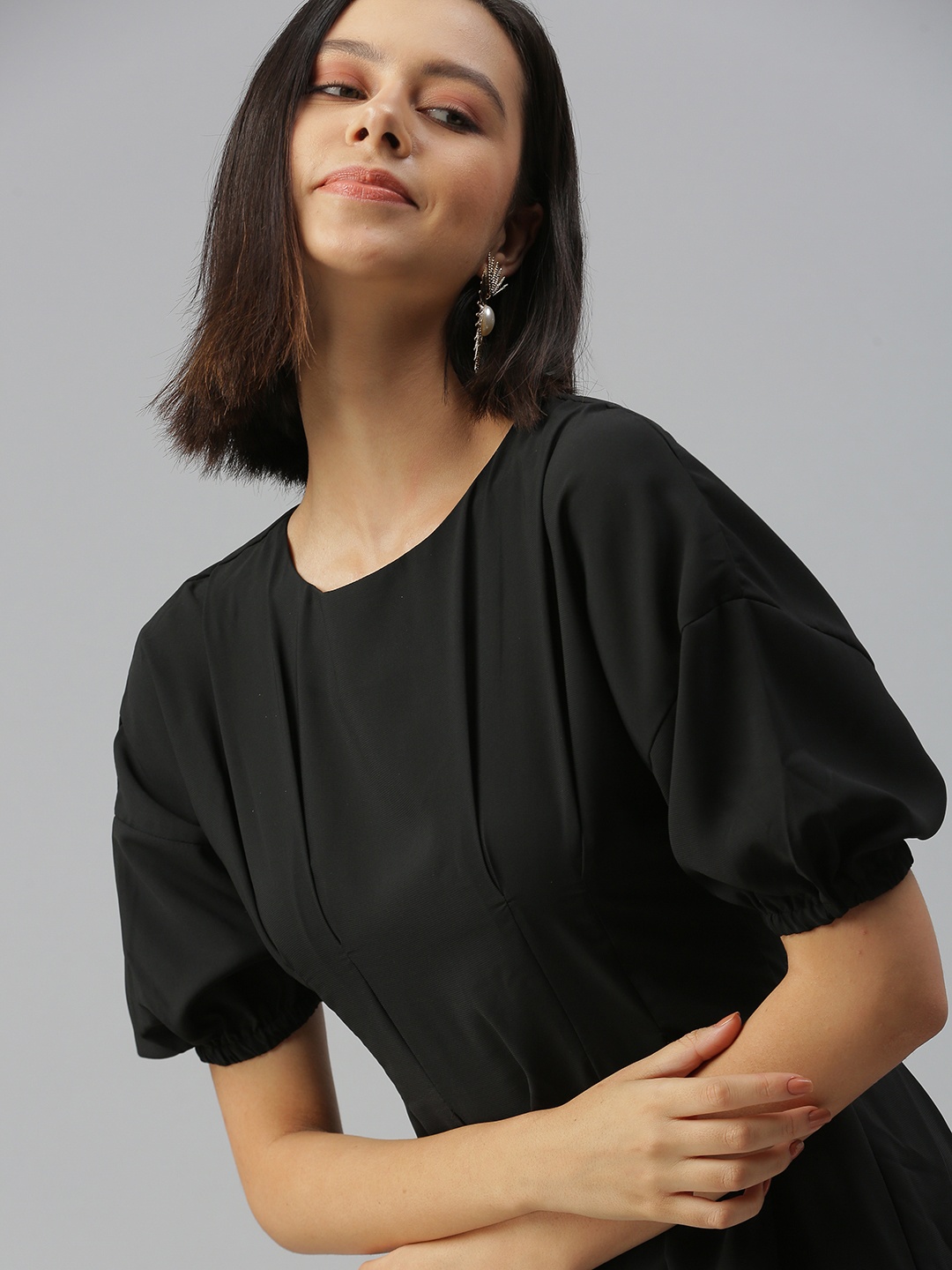 

SHOWOFF Women Black Crepe A-Line Dress