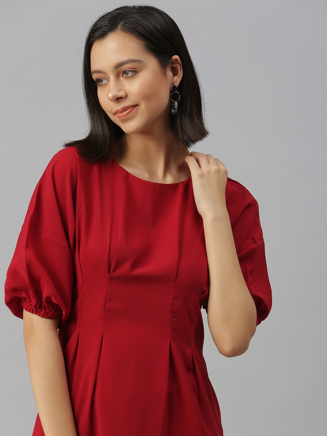 

SHOWOFF Women Red Crepe A-Line Midi Dress