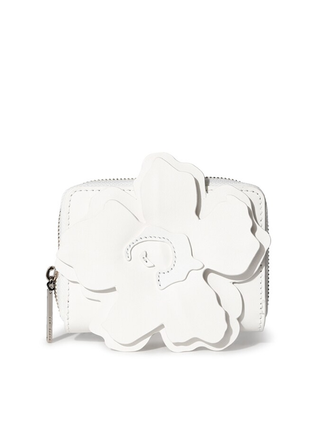 

Ted Baker Women Cream-Coloured Floral Applique Leather Zip Around Wallet