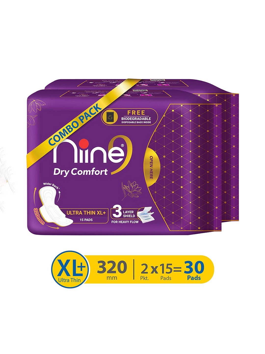 

Niine Set Of 2 Dry-Comfort Ultra Thin XL Sanitary Napkins - 30 Pcs, Purple