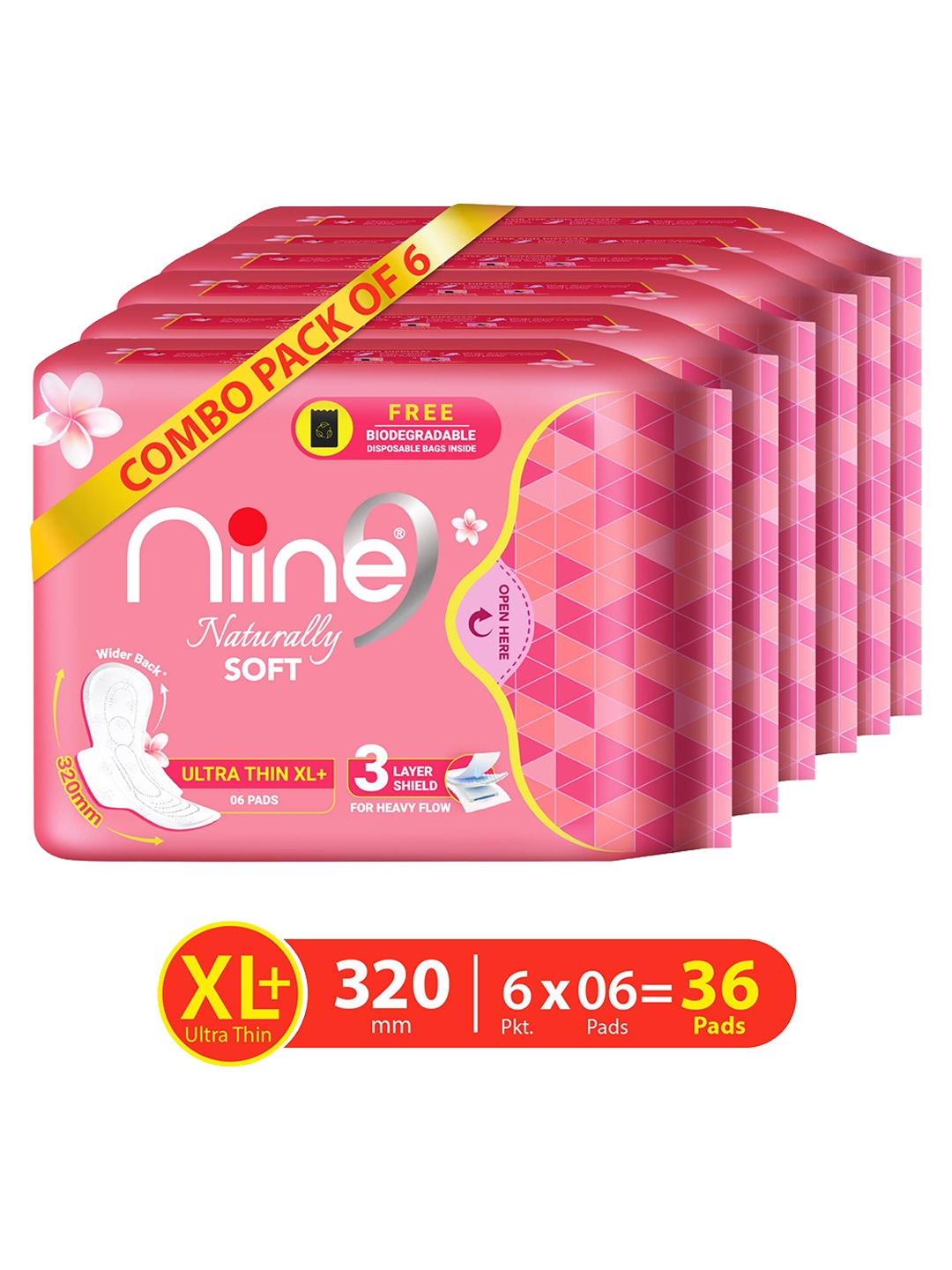 

Niine Women Set Of 6 Naturally Soft Ultra Thin Pads, Pink