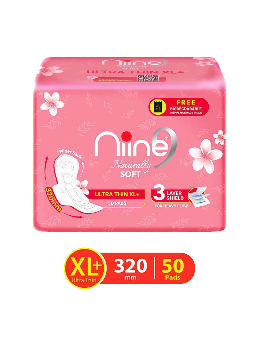 

Niine Naturally Soft XL+ 320mm Sanitary Napkins - 50 Pads, Pink