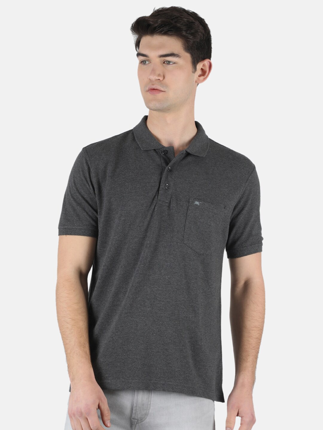 

Monte Carlo Men Grey Melange Polo Collar T-shirt