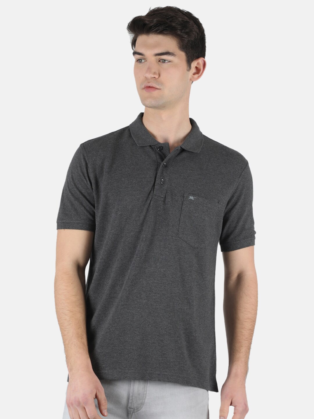 

Monte Carlo Men Grey Melange Polo Collar T-shirt