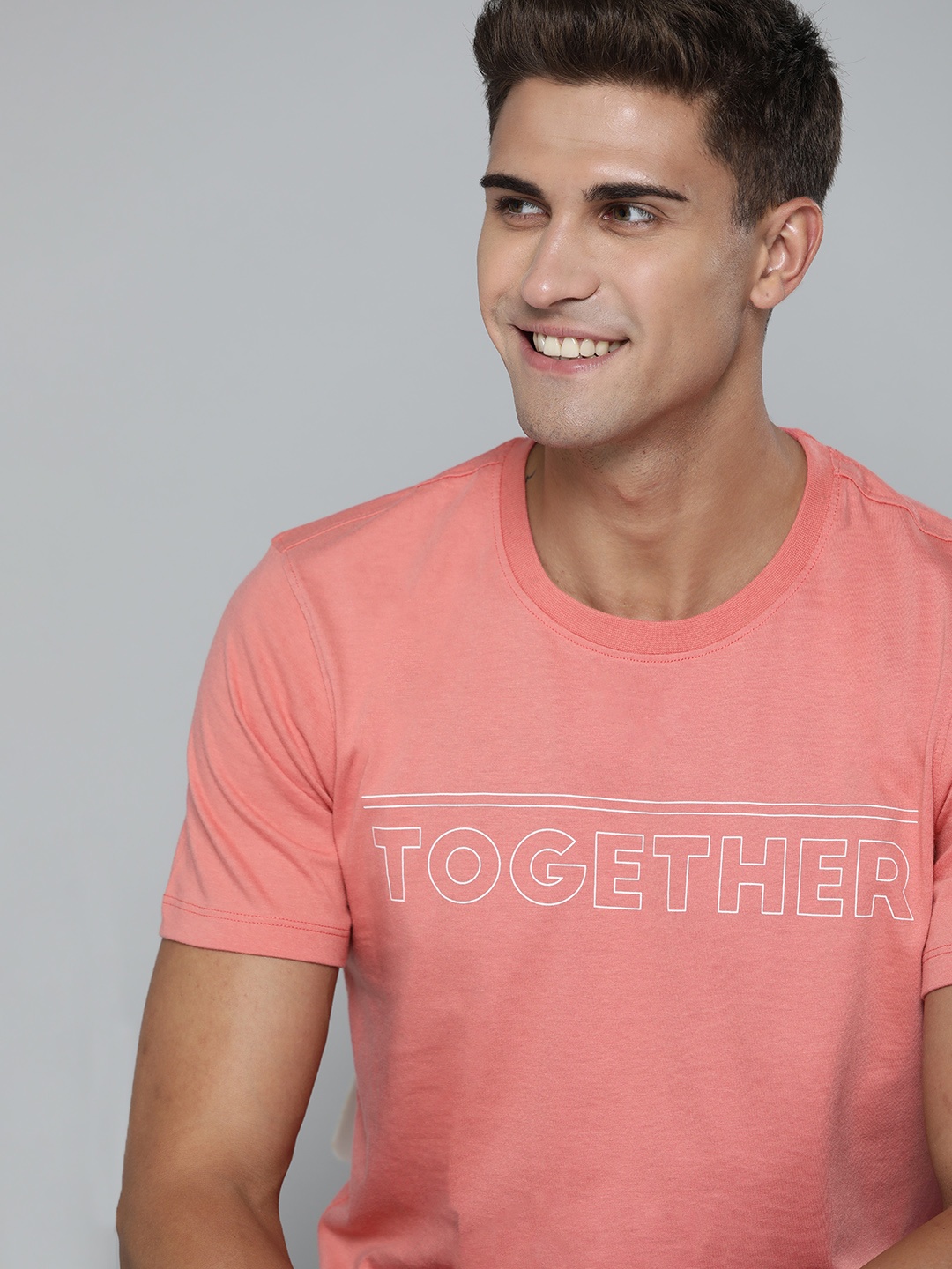 

Mast & Harbour Men Peach-Coloured & White Typography Printed T-shirt