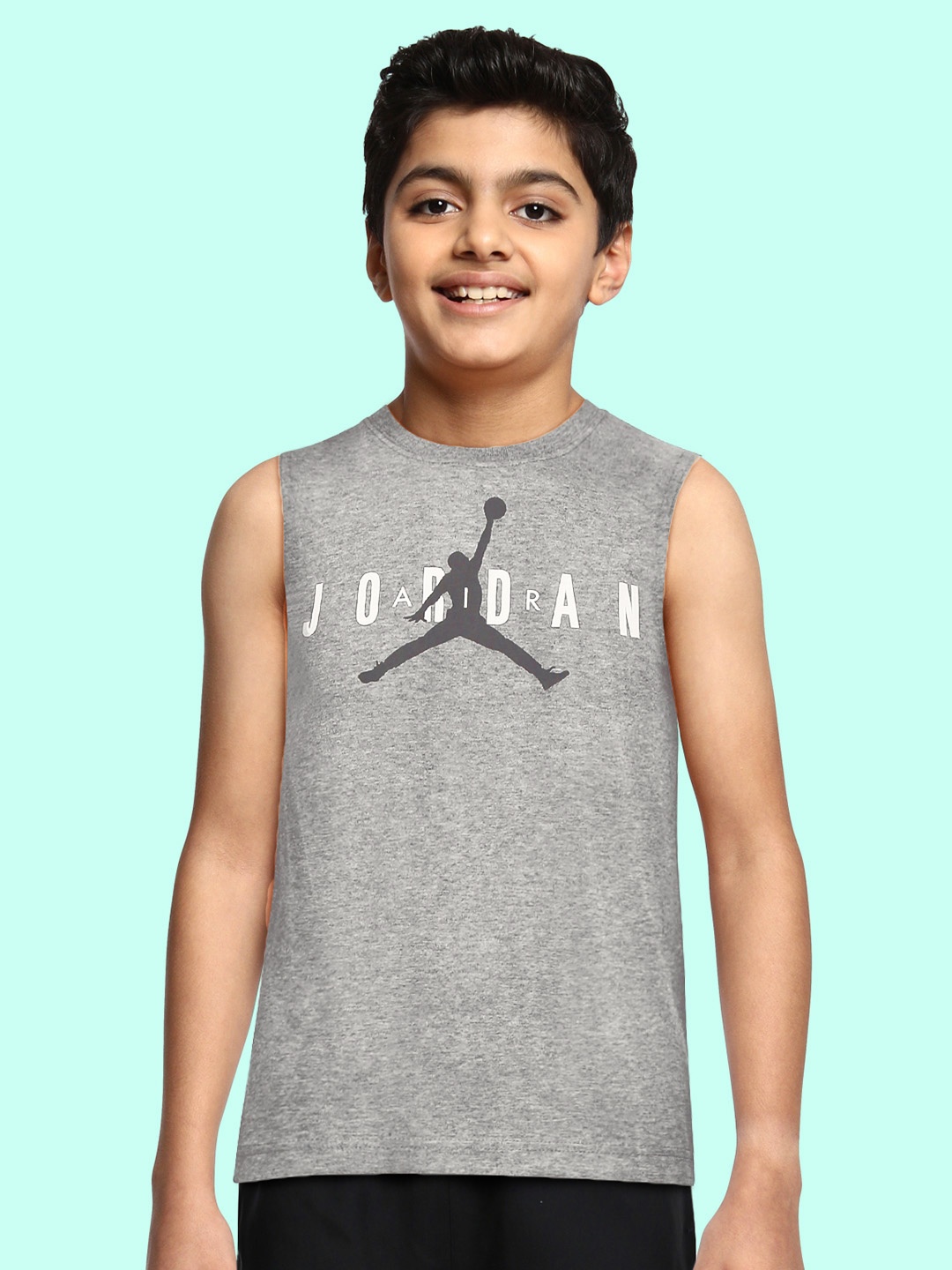 Jordan Boys Grey & White Brand Logo Printed Dri-FIT T-shirt