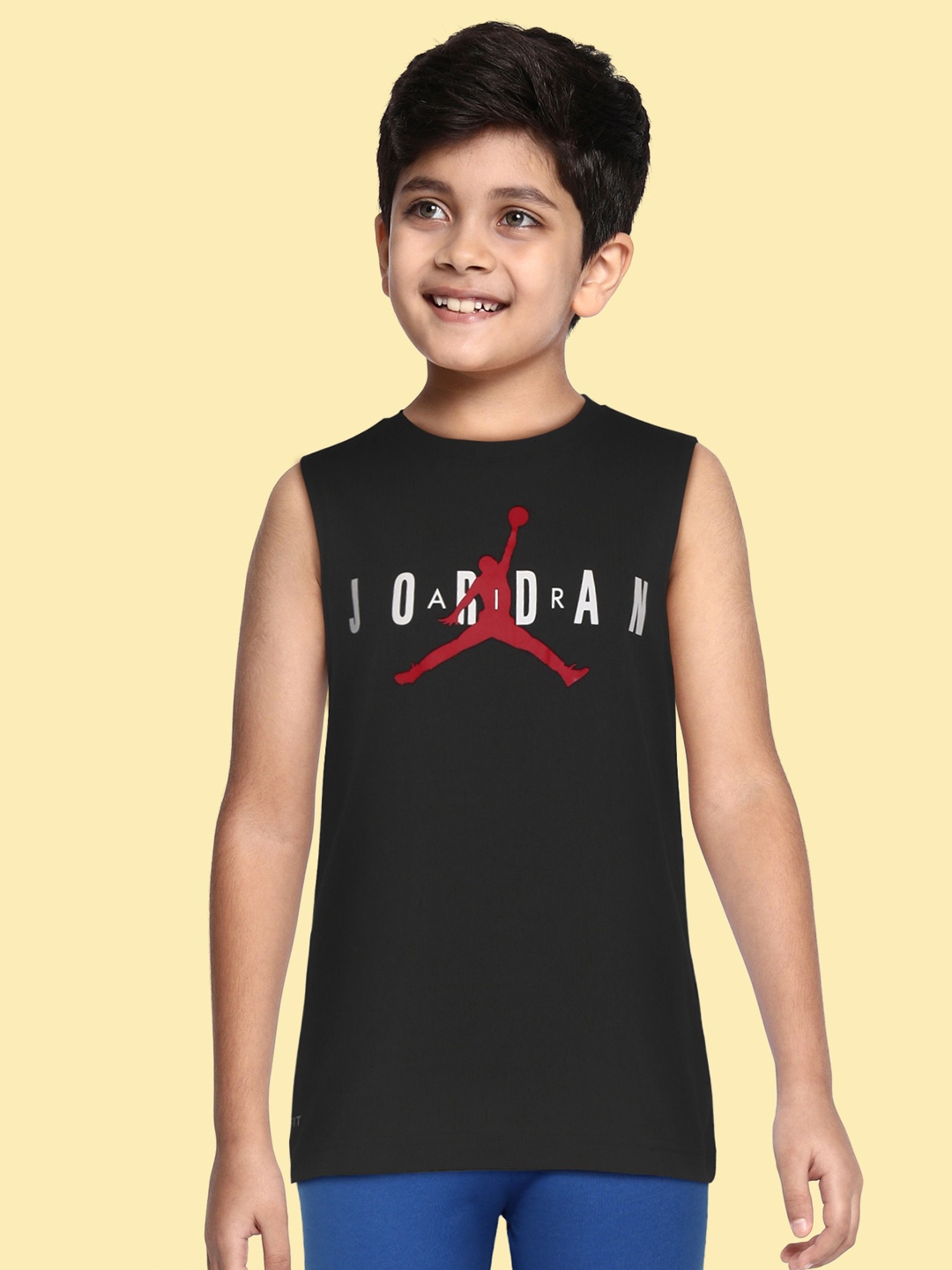 Jordan Boys Black & White Brand Logo Printed Dri-FIT T-shirt