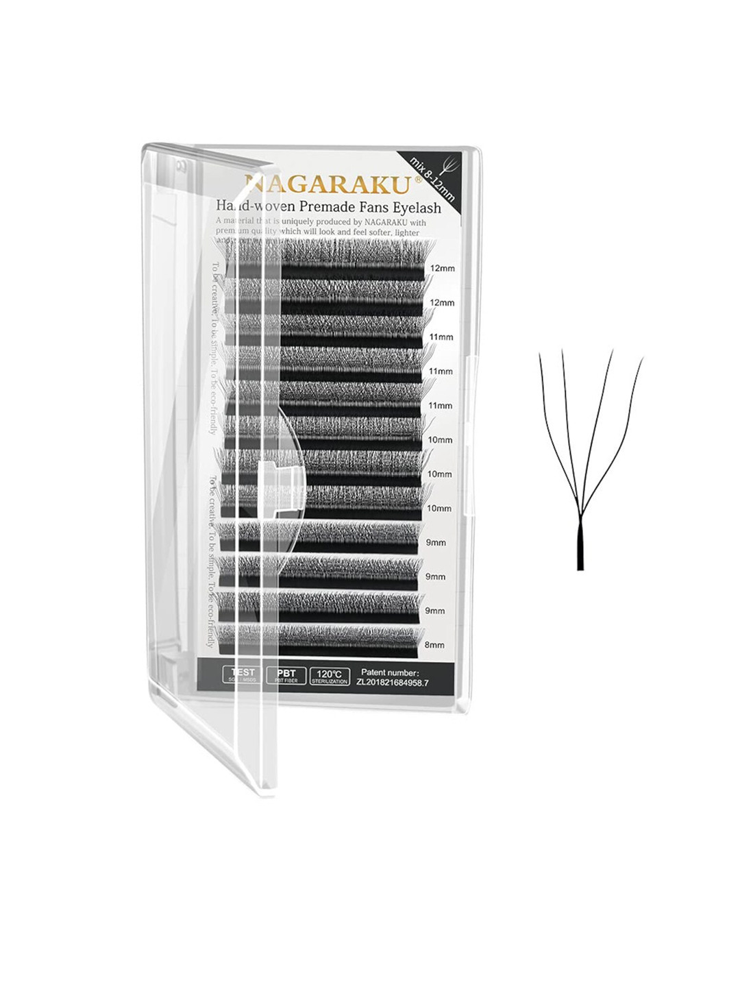

NAGARAKU Matte Black 4D W Shape Premade Cluster Fans Eyelash Extensions - Curl D 0.07/8-12