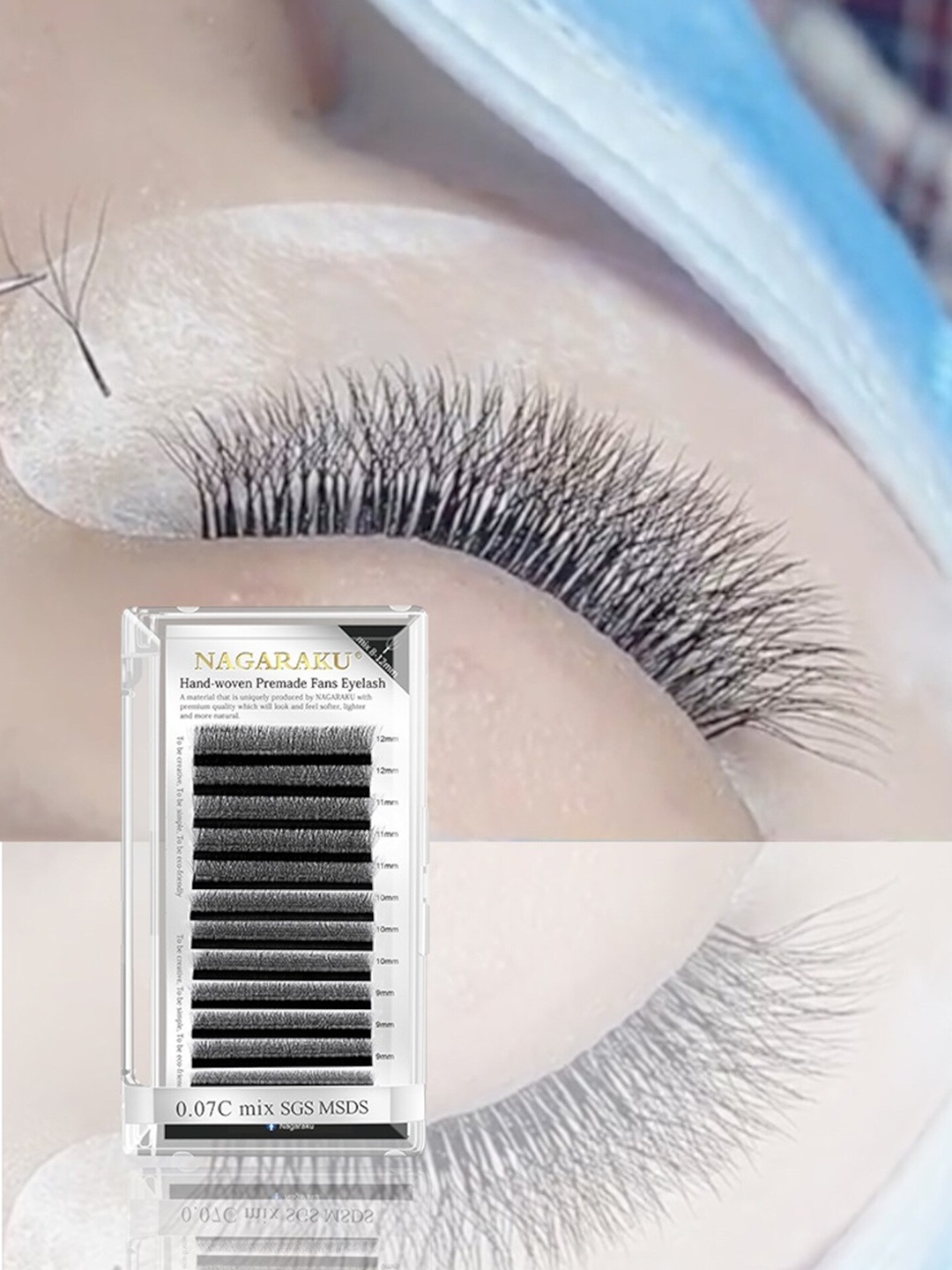 

NAGARAKU W 4D Volume Premade Cluster 12 Rows Eyelash Extension - Curl C, Black