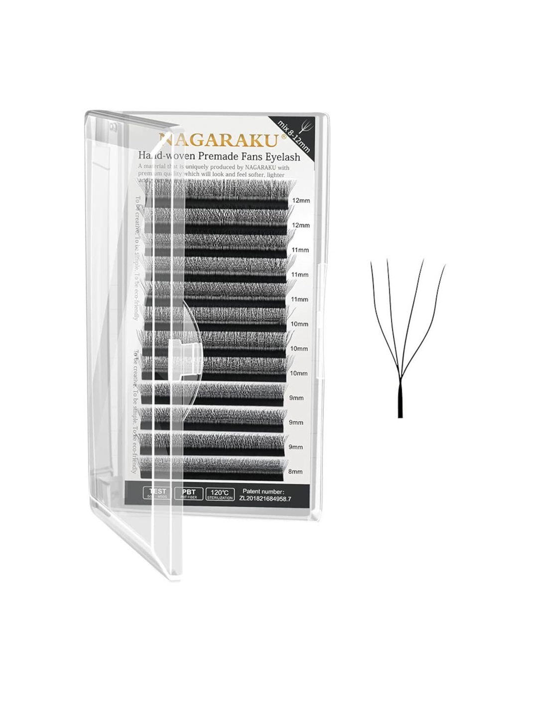 

NAGARAKU W 4D Volume Premade Cluster 12 Rows Eyelash Extension - Curl C, Black
